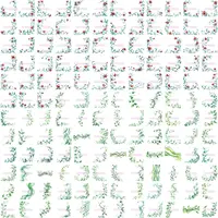 Large preview of Green Foliage and Red Floral corner borders in watercolor. Full collection of botanical design elements for classroom decor and eco-friendly products.
