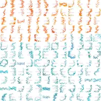 Mega Bundle featuring Orange and Teal Watercolor frames and wavy clipart. Grid view showing a variety of autumn and coastal themed decorative elements for KDP publishers.