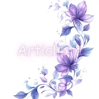 Purple watercolor flowers on a curved vine. Elegant floral corner border clipart for wedding invitations and stationery design.