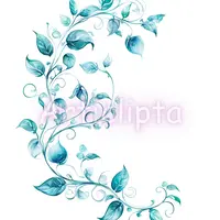 Teal blue watercolor leafy vine with swirls. Botanical decorative border element for nature-themed designs and page dividers.