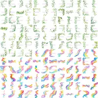 Mega Bundle grid of Vibrant Rainbow waves and Green Leaf watercolor borders. Versatile collection of colorful flowing lines and botanical frames for commercial use.