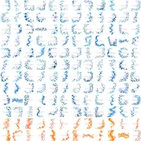 Mega Bundle of Watercolor Wavy Decorative Borders in blue and orange tones. Extensive collection preview for digital scrapbooking, invitations, and planner layouts.