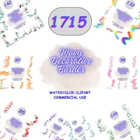 1715 Wavy Decorative Border Mega Bundle showing a variety of colors including rainbow, green, red, and blue. Commercial use collection for sublimation and POD products.