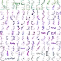 Mega bundle of wavy decorative borders with watercolor leaves and purple flowers. Full collection preview for digital scrapbooking and wedding invitation designs.