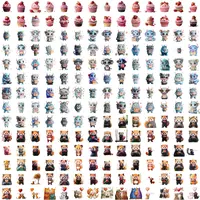 Grid view of various bundles including cute little monsters/aliens in different poses, adorable red pandas holding hearts, and sweet red panda couples with cats. High-quality isolated PNGs for sublimation and POD products.