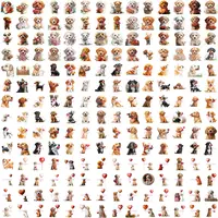 Valentine's Day Mega Clipart Bundle grid view showcasing various dog breeds (Golden Retrievers, Poodles, Corgis, etc.) holding hearts and balloons. Ideal for low content activity books.