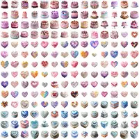 Full collection preview grid showcasing an assortment of watercolor heart-shaped desserts, including pink and purple cakes, pastel meringues, and detailed heart mini-cakes. Perfect for digital scrapbooking and planner stickers.