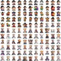 Collection preview of watercolor clipart featuring cute baby Highland cows wearing hats and royal princess mice in crowns and capes. Grid view showing variety of outfits and poses. High-quality isolated PNGs for sublimation.