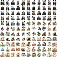 Collection preview of watercolor clipart featuring cute pandas holding flowers, majestic eagles in flight, and detailed snakes and lizards with floral motifs. Grid view showing variety of wildlife. High-quality isolated PNGs for educational resources.