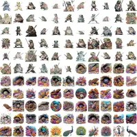 Grid view of the bundle showing watercolor samurai frogs holding katanas in various Japanese-inspired poses, and sea life with colorful coral reef scenes, turtle and snake hiding in rock caves. Perfect for digital scrapbooking.