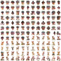 Watercolor Christmas Mega Bundle grid view showing various festive baskets with pine branches, cute deer, and adorable snowmen elements. Full collection preview of various Christmas decor. Ideal for printable stickers and greeting cards.