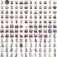 Watercolor Christmas Mega Bundle full collection preview featuring rows of deer heads, Santa Claus, and adorable puppies in Santa hats. Grid view showing variety of poses and styles. Perfect for scrapbooking and digital planner layouts.