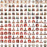 Watercolor Christmas Mega Bundle full collection preview featuring rows of teddy bears, whimsical snowmen in top hats, and deer heads in wreaths. Grid view showing variety of cute Christmas characters in different poses. High quality isolated PNGs.