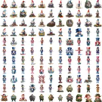 Grid view of festive gnomes entangled in Christmas lights and colorful watercolor nutcracker soldiers. Transparent PNGs perfect for holiday planners and decor.