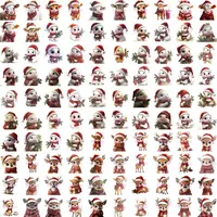 Assortment of watercolor rabbits and deer holding holly and gifts. Festive woodland animal clipart with transparent backgrounds for digital crafting projects.