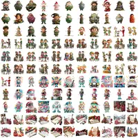 Grid showing variety of poses of cute Christmas elves, nutcrackers and musical scrolls. Watercolor sublimation PNGs for making cards and classroom decor.