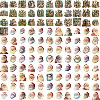 Grid showing variety of watercolor dog groups in festive attire and vintage Santa Claus heads. Transparent background PNGs for holiday mugs and shirts.