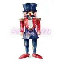Watercolor traditional Nutcracker soldier in red uniform and top hat standing tall. Classic ballet holiday character clipart for Christmas crafts.