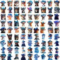 Grid view showing blue-themed Chihuahua clipart bundle featuring dogs with floral crowns and graduation caps. Cute watercolor puppy illustrations for sublimation and planner stickers. Isolated PNGs.