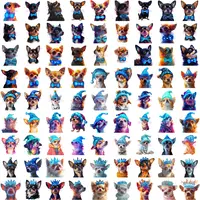 Festive Chihuahuas wearing blue Santa hats and party bows. Grid view of holiday puppy illustrations for Christmas cards and seasonal classroom decor.