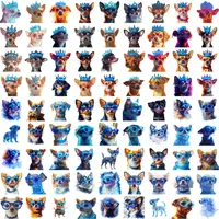 Grid view of Chihuahuas wearing blue crystal crowns and cool sunglasses. Royal and trendy puppy clipart collection for digital crafting and stickers.