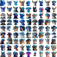 Diverse collection of Chihuahuas in blue fashion accessories including hats and scarves. Grid view showing puppies for creative digital projects.