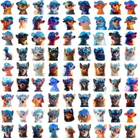 Spring collection of Chihuahuas with blue floral crowns and caps. Grid view of galaxy style puppy clipart for wedding stationery and journals.