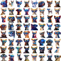 Grid view of Chihuahuas wearing trendy blue sunglasses and galaxy shades. Cool summer puppy clipart for POD apparel and vibrant sticker sheets.