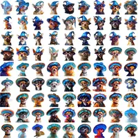 Grid view showing Chihuahuas in blue galaxy wizard hats. Magical puppy collection in watercolor style perfect for sublimation and fantasy sticker designs.