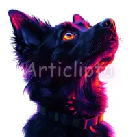 Black dog profile illuminated by neon pink and purple synthwave lighting. Modern artistic animal clipart for edgy apparel and posters.