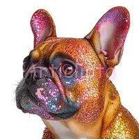 French Bulldog portrait with multicolored sequin and glitter skin texture. Glamorous dog clipart for fashion prints and vibrant tote bags.