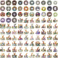 Grid preview showing floral Easter wreaths and bunnies sitting in mugs. Watercolor style clipart collection perfect for door sign designs and invitations.