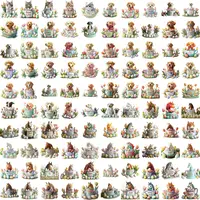 Large collection preview of cute puppies, kittens, and horses in festive Easter mugs. Watercolor animal illustrations with spring flowers and eggs for digital scrapbooking and POD products.
