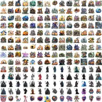 Collection preview featuring whimsical pumpkin cottages and fantasy houses alongside standing grim reaper figures. Unique Halloween assets for digital art.