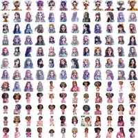 Grid view showing variety of stylized anime girls with purple hair and trendy outfits. Collection of fashion illustrations perfect for planner stickers and digital scrapbooking.