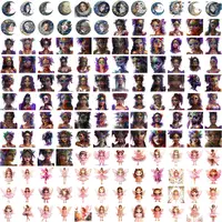 Assortment of celestial moon faces, intricate masquerade masks and cute fairies in pink outfits. Magical fantasy collection perfect for carnival designs and party invitations.