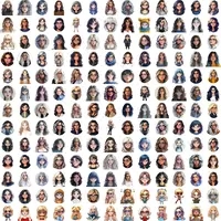 Collection of circular portraits featuring diverse women with glasses and various hairstyles. Round avatar clipart perfect for digital planner stickers and social media icons.