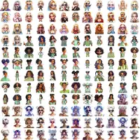 Assortment of cute chibi style girls in fashionable outfits doing peace signs and various poses. Adorable cartoon women perfect for school resources and kids sticker sheets.