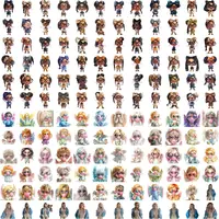 Massive collection of cute chibi African American girls with glasses and watercolor angels blowing bubblegum. Adorable character clipart for stickers. Isolated PNGs for crafting.