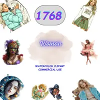 1768 Women Clipart Bundle featuring winter fashion, fairies, and masquerade styles. Isolated watercolor PNGs for planners and digital products.