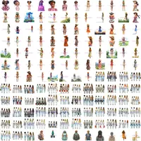 Grid view featuring watercolor women in summer dresses and groups of friends in jeans seen from behind. Diverse character set perfect for vacation planners and friendship mugs.