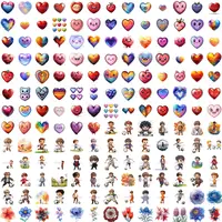 Collection preview of textured heart icons and chibi soccer players. Cute boys playing sports and decorative valentine hearts. Transparent PNGs for scrapbooking layouts.