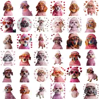 Assortment of dogs wearing pink sweaters and heart sunglasses for Valentine's Day. Watercolor style puppy portraits ideal for sublimation mugs and pet lover gifts.