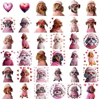 Grid view of dogs wearing pink sweaters and heart sunglasses. Funny valentines puppy clipart ideal for sublimation on t-shirts and mugs.