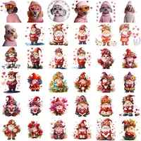 Collection preview featuring Valentine's Day gnomes and dogs in pink outfits. Assortment of cute characters holding hearts and flowers perfect for greeting cards and scrapbooking.