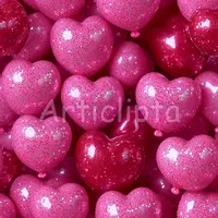 Dense seamless pattern consisting of glossy hot pink heart-shaped balloons with glitter accents. Vibrant digital paper for party decorations.
