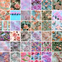 Grid view showing variety of mixed rose patterns featuring embroidery, icing and watercolor textures. Floral assortment perfect for romantic backgrounds.