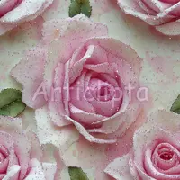 Close-up seamless pattern of pastel pink paper-craft style roses with delicate glitter detailing. Romantic floral texture for wedding invitations and crafts.