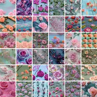Grid view showing variety of pink rose patterns with embroidery and fabric textures. Assortment of floral styles perfect for digital scrapbooking and textile printing.