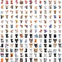 Full collection preview of adorable mice holding flowers and fluffy kittens with big eyes. Sweet watercolor illustrations for greeting cards and scrapbooking.